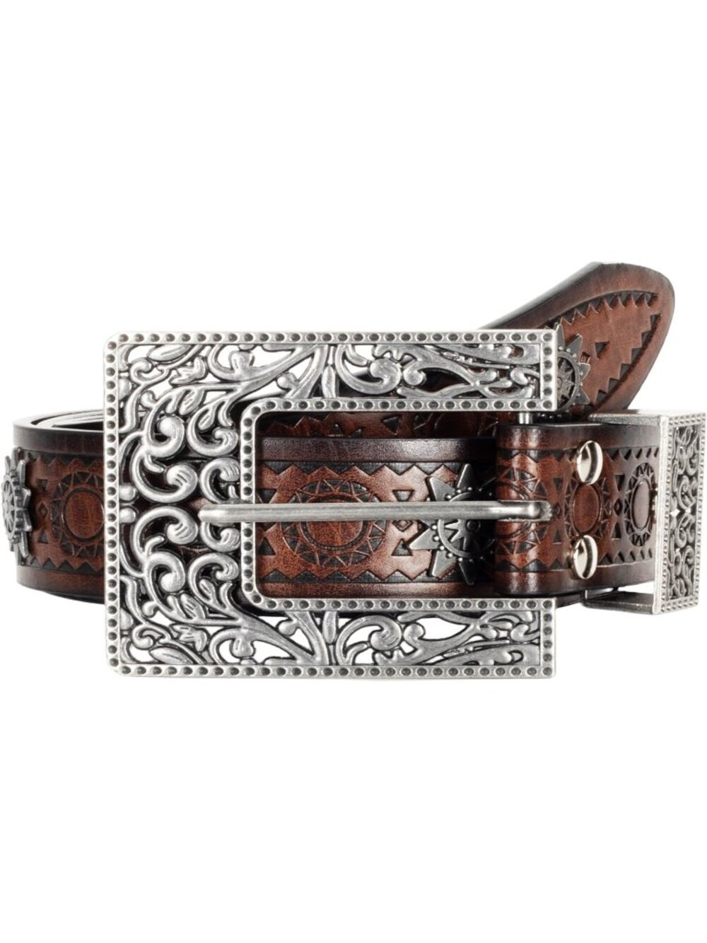 Unisex Black Leather Belt Western Vintage Belt Engraved Cowboy Cowgirl Belt